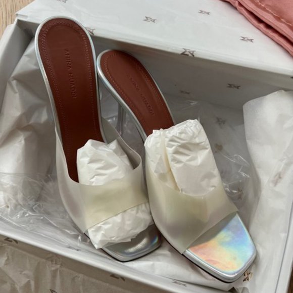 Amina Muaddi Lupita Glass Pvc Pearly White - Women's Size 41 EU - Picture 4 of 5